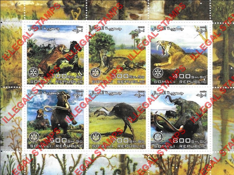 Somalia 2003 Prehistoric Animals Illegal Stamp Souvenir Sheet of 6