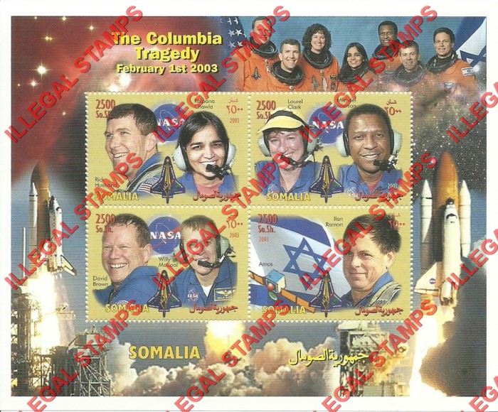 Somalia 2003 Columbia Space Shuttle Tragedy Illegal Stamp Souvenir Sheet of 4