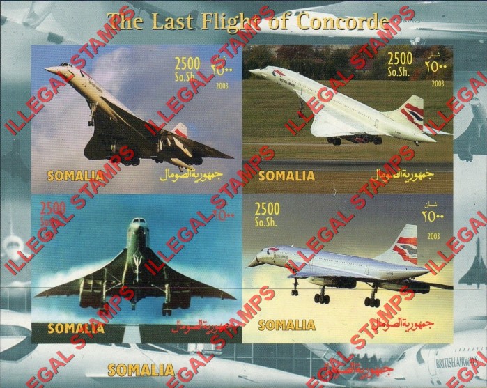 Somalia 2003 Concorde Illegal Stamp Souvenir Sheet of 4