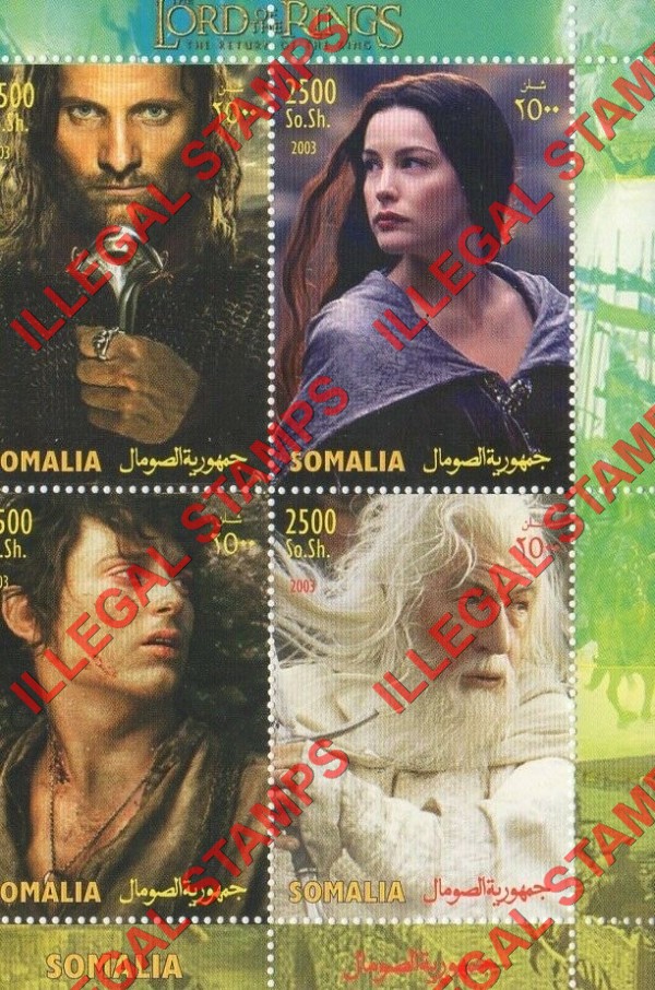 Somalia 2003 Lord of the Rings Illegal Stamp Souvenir Sheet of 4