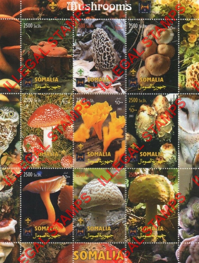 Somalia 2003 Mushrooms Illegal Stamp Souvenir Sheet of 9