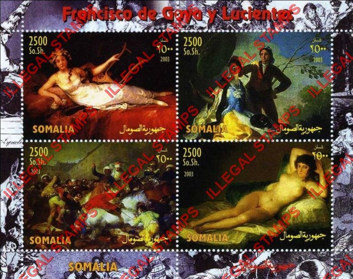 Somalia 2003 Paintings by Francisco de Goya Lucientes Illegal Stamp Souvenir Sheet of 4