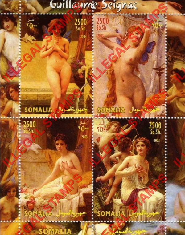 Somalia 2003 Paintings by Guillaume Seignac Illegal Stamp Souvenir Sheet of 4