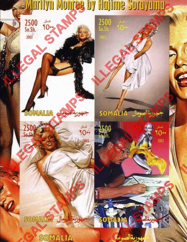 Somalia 2003 Paintings by Hajime Sorayama Marilyn Monroe Illegal Stamp Souvenir Sheet of 4
