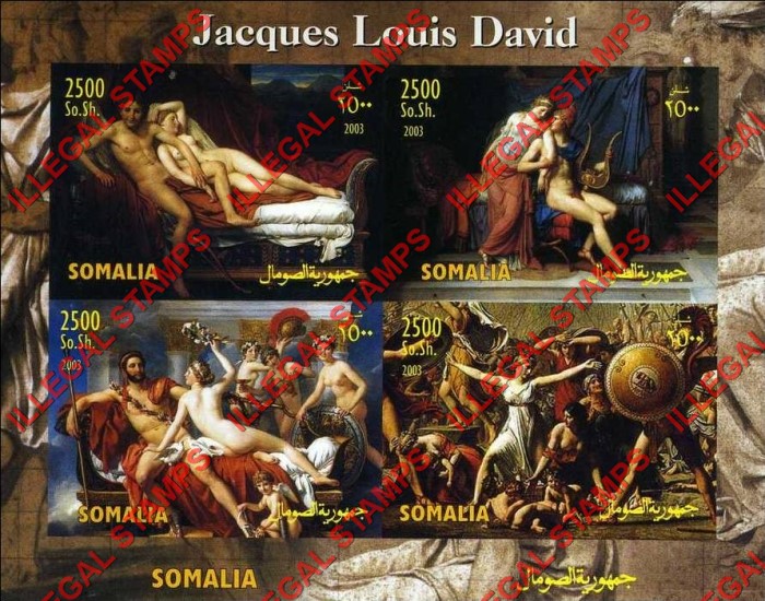Somalia 2003 Paintings by Jacques Louis David Illegal Stamp Souvenir Sheet of 4