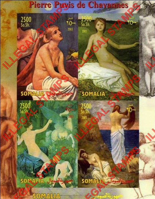 Somalia 2003 Paintings by Pierre Puvis de Chayannes Illegal Stamp Souvenir Sheet of 4