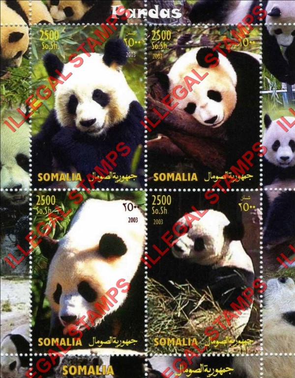 Somalia 2003 Pandas Illegal Stamp Souvenir Sheet of 4