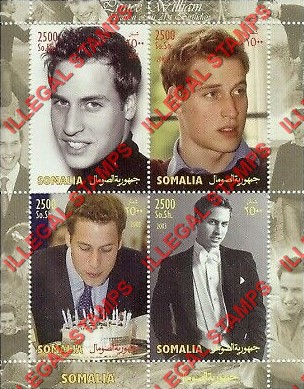 Somalia 2003 Prince William Illegal Stamp Souvenir Sheet of 4