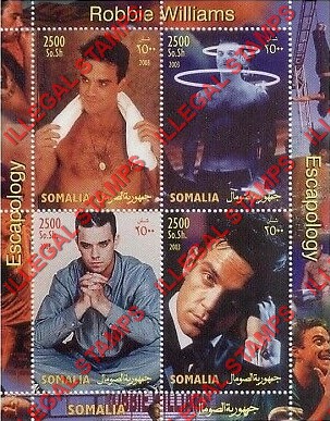 Somalia 2003 Robbie Williams Illegal Stamp Souvenir Sheet of 4