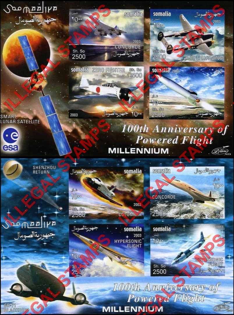 Somalia 2003 Space Lollini Produced Powered Flight Anniversary Illegal Stamp Souvenir Sheets of 4 (Part 2)
