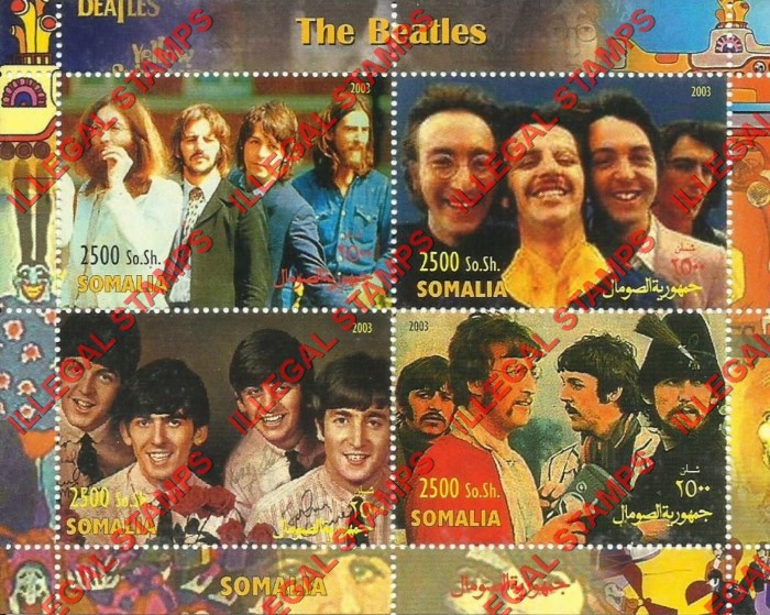 Somalia 2003 The Beatles Illegal Stamp Souvenir Sheet of 4
