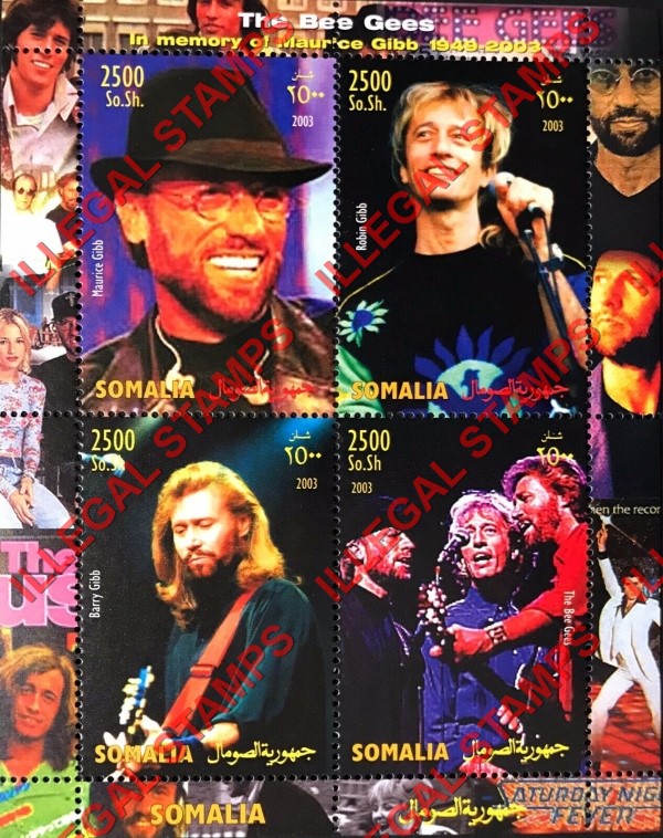 Somalia 2003 The Bee Gees Illegal Stamp Souvenir Sheet of 4