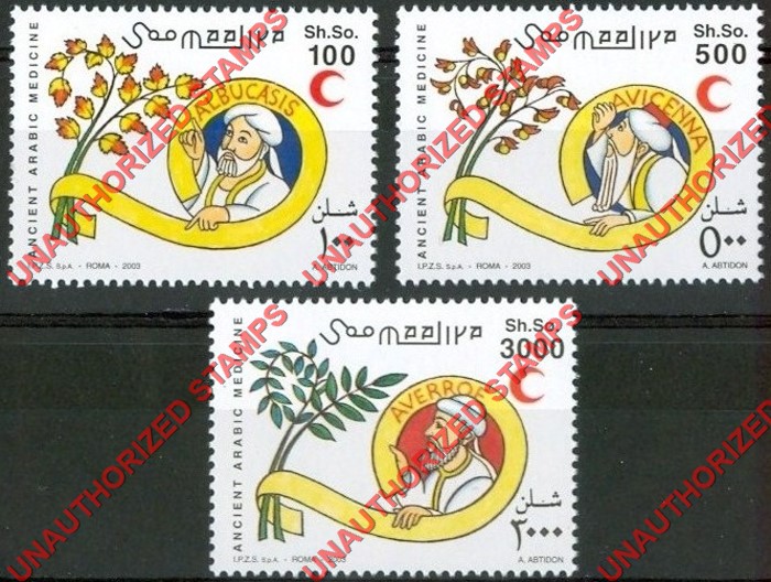Somalia 2002 Unauthorized IPZS 2003 Ancient Arabic Medicine Stamps Yvert 893-895