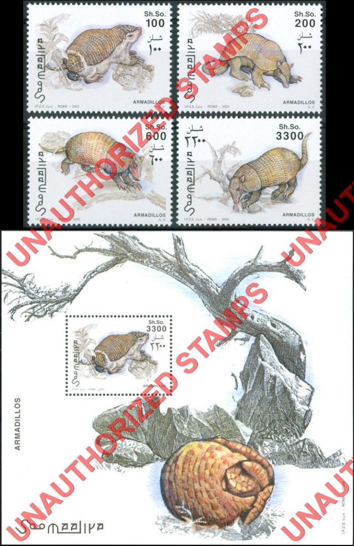 Somalia 2002 Unauthorized IPZS 2003 Armadillos Stamps Yvert 903-906 BF 105