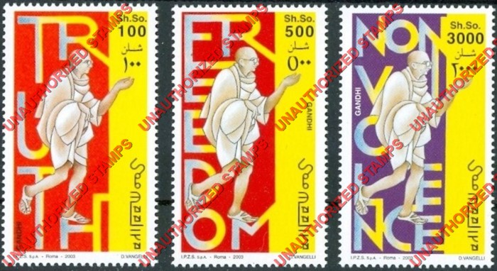 Somalia 2002 Unauthorized IPZS 2003 Gandhi Stamps Yvert 887-889