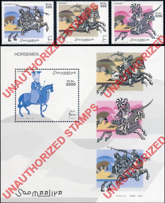 Somalia 2002 Unauthorized IPZS 2003 Horsemen Stamps Yvert 890-892 BF 102