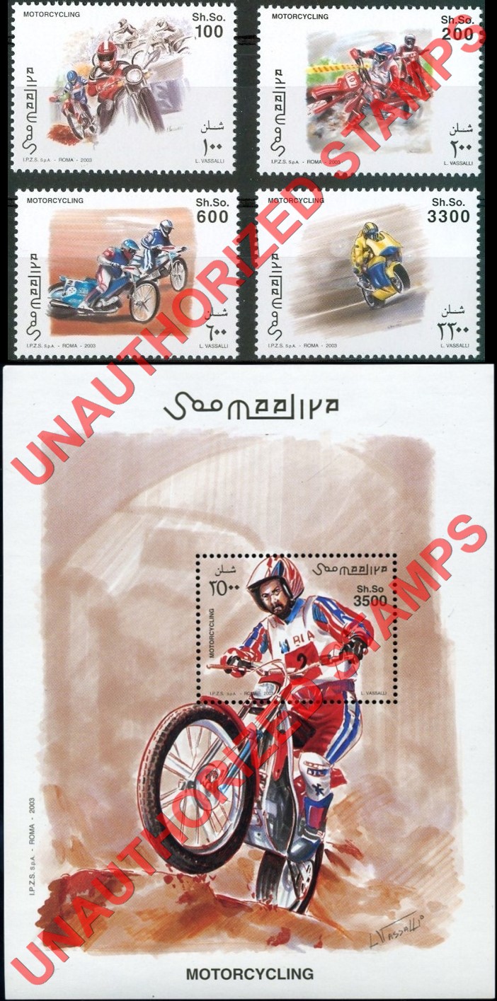 Somalia 2002 Unauthorized IPZS 2003 Motorcycling Stamps Yvert ?
