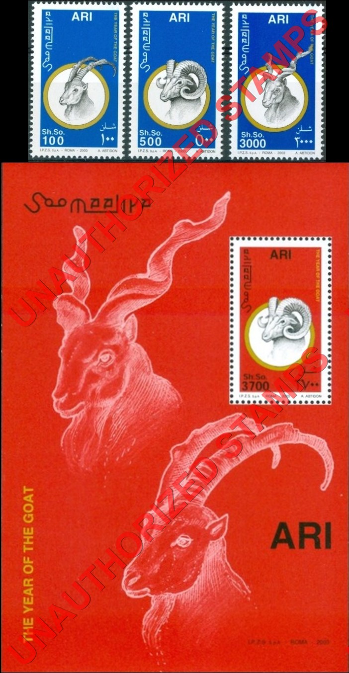 Somalia 2002 Unauthorized IPZS 2003 Year of the Goat Stamps Yvert 910-912 BF 107