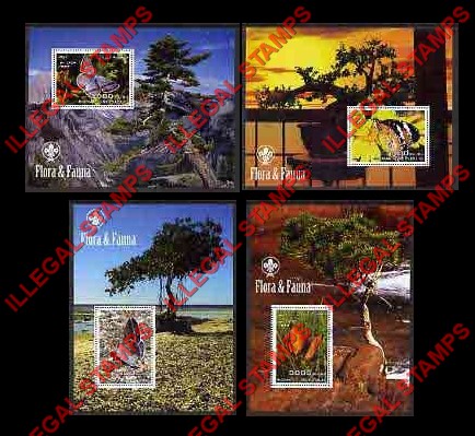 Somalia 2004 Butterflies and Trees Flora and Fauna Illegal Stamp Souvenir Sheets of 1