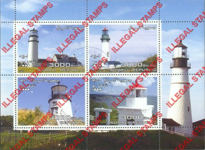 Somalia 2004 Lighthouses Illegal Stamp Souvenir Sheet of 4