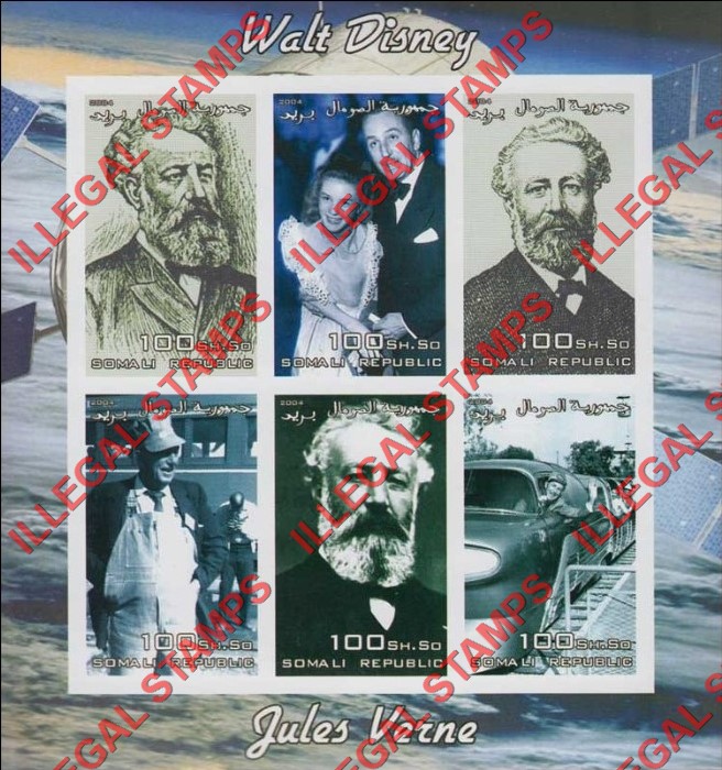 Somalia 2004 Walt Disney and Jules Verne Illegal Stamp Souvenir Sheet of 6