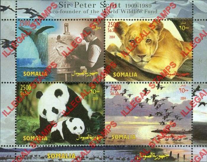 Somalia 2004 Animals Peter Scott WWF Illegal Stamp Souvenir Sheet of 4