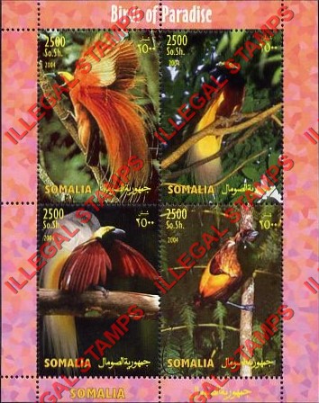 Somalia 2004 Birds of Paradise Illegal Stamp Souvenir Sheet of 4