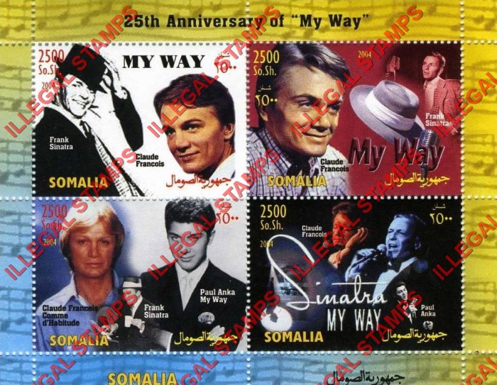 Somalia 2004 Frank Sinatra My Way Illegal Stamp Souvenir Sheet of 4