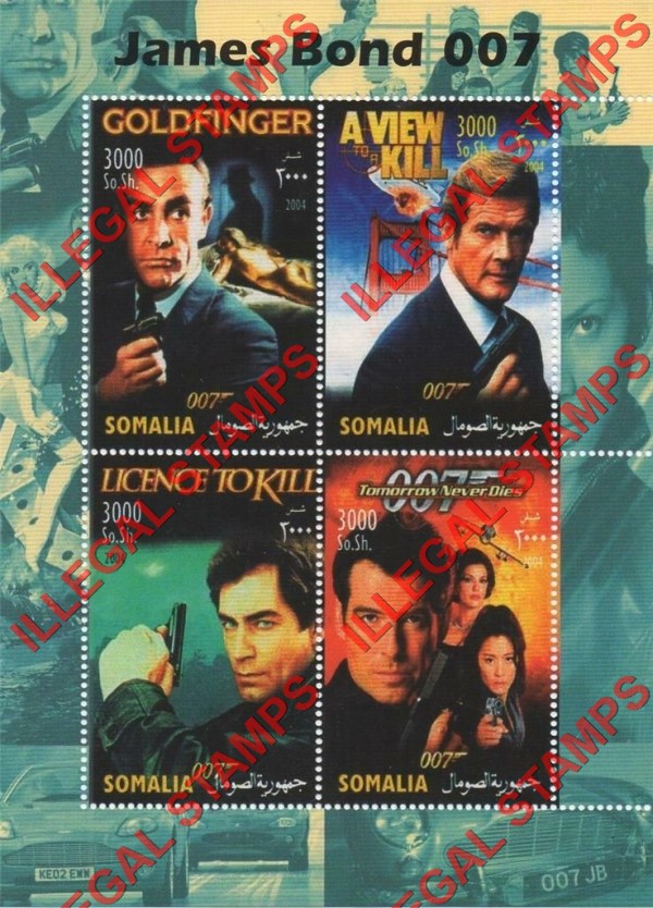 Somalia 2004 James Bond (Large Format) Illegal Stamp Souvenir Sheet of 4