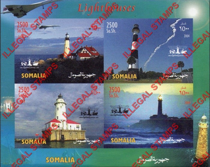 Somalia 2004 Lighthouses Illegal Stamp Souvenir Sheet of 4