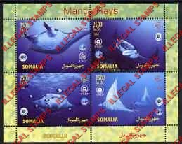 Somalia 2004 Manta Rays Illegal Stamp Souvenir Sheet of 4