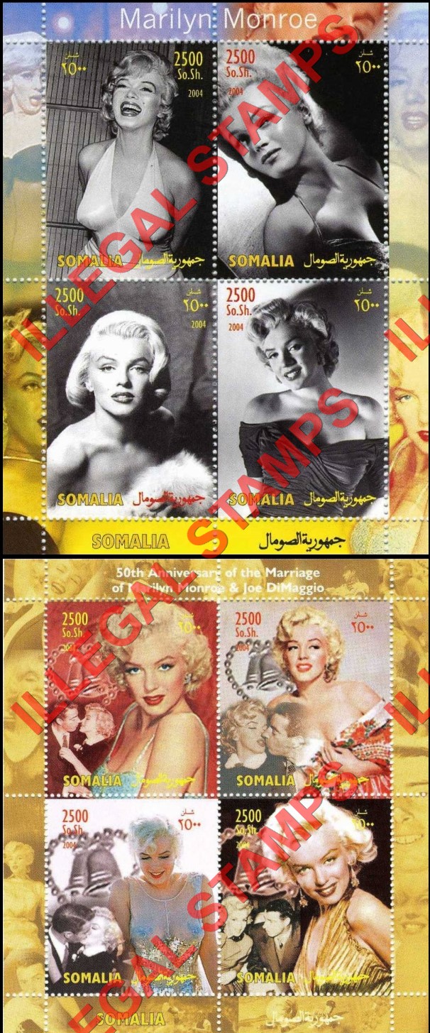 Somalia 2004 Marilyn Monroe Illegal Stamp Souvenir Sheets of 4 (Part 1)
