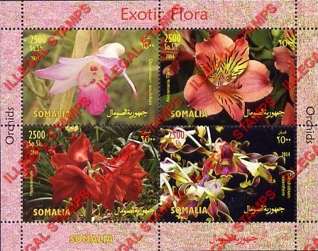 Somalia 2004 Orchids Exotic Flora Illegal Stamp Souvenir Sheet of 4