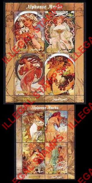 Somalia 2004 Paintings by Alfonse Mucha Illegal Stamp Souvenir Sheets of 4