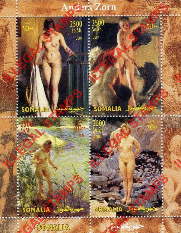 Somalia 2004 Paintings by Anders Zorn Illegal Stamp Souvenir Sheet of 4