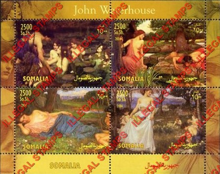 Somalia 2004 Paintings by John Waterhouse Illegal Stamp Souvenir Sheet of 4