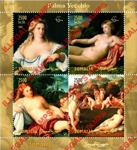 Somalia 2004 Paintings by Palma Vecchio Illegal Stamp Souvenir Sheet of 4