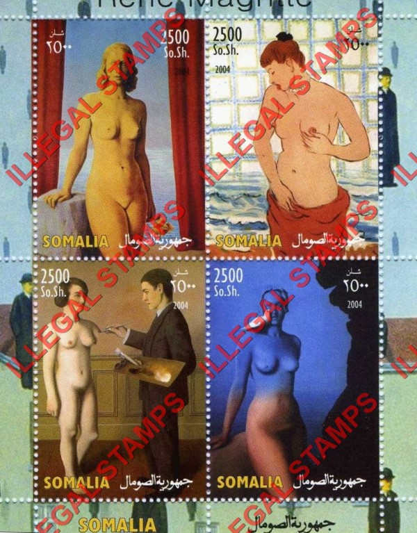 Somalia 2004 Paintings by Rene Magritte Illegal Stamp Souvenir Sheet of 4