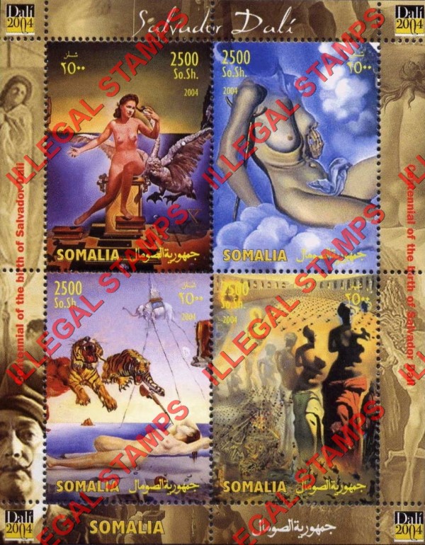 Somalia 2004 Paintings by Salvador Dali Illegal Stamp Souvenir Sheet of 4