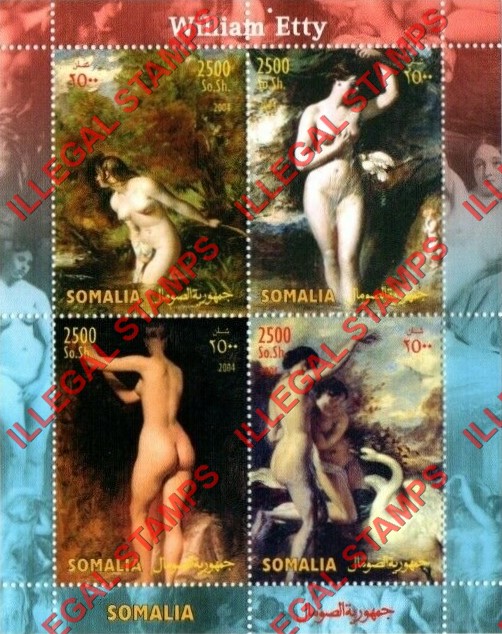Somalia 2004 Paintings by William Etty Illegal Stamp Souvenir Sheet of 4