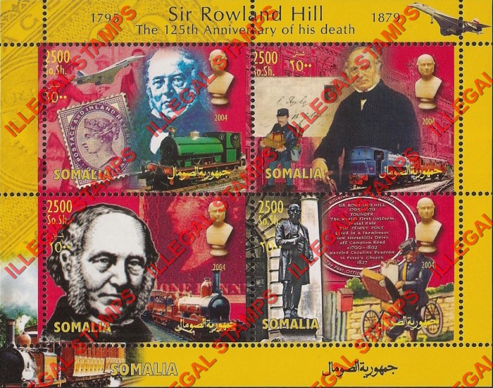 Somalia 2004 Rowland Hill Illegal Stamp Souvenir Sheet of 4