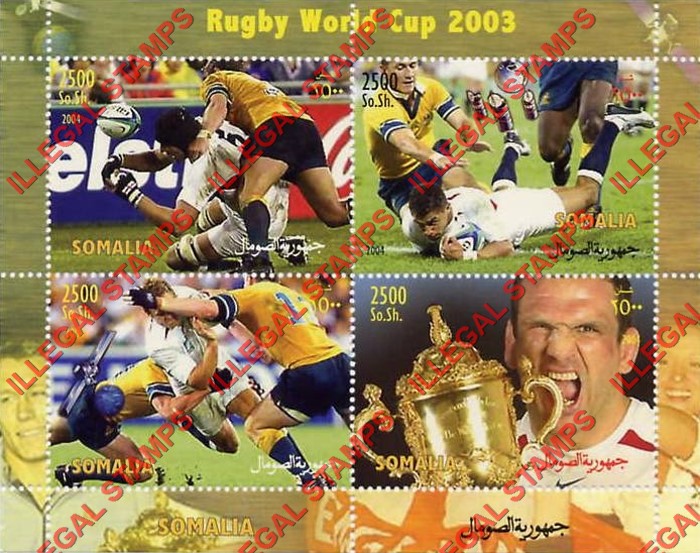 Somalia 2004 Rugby World Cup Illegal Stamp Souvenir Sheet of 4