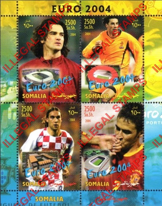 Somalia 2004 Soccer Football Euro Illegal Stamp Souvenir Sheet of 4