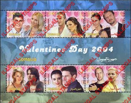 Somalia 2004 Valentines Day Illegal Stamp Souvenir Sheet of 6