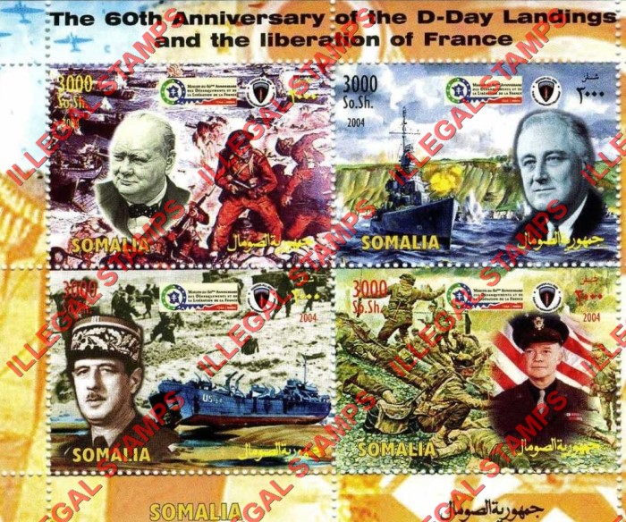 Somalia 2004 World War II D-day and Liberation of France Illegal Stamp Souvenir Sheet of 4