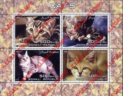 Somalia 2005 Cats Illegal Stamp Souvenir Sheet of 4