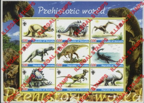 Somalia 2005 Dinosaurs Prehistoric World Illegal Stamp Souvenir Sheet of 9