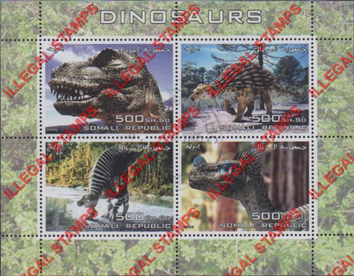 Somalia 2005 Dinosaurs Illegal Stamp Souvenir Sheet of 4