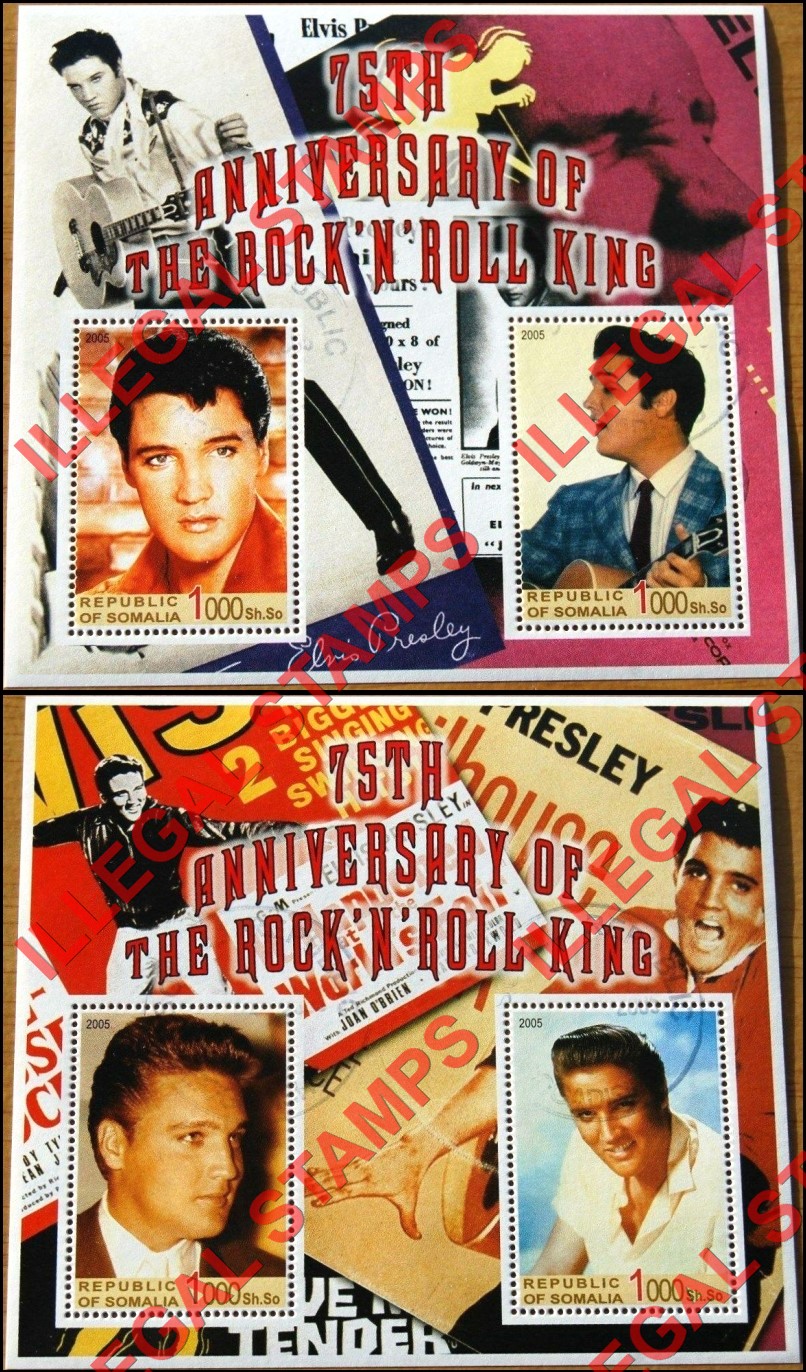 Somalia 2005 Elvis Presley Illegal Stamp Souvenir Sheets of 2