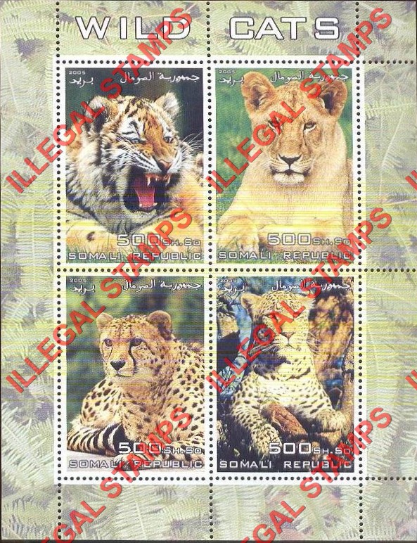 Somalia 2005 Wild Cats Illegal Stamp Souvenir Sheet of 4